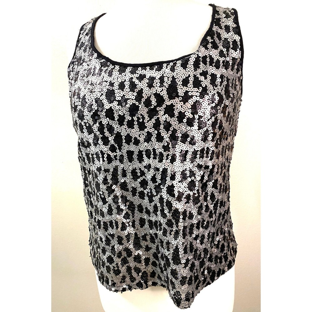 XXI Women's Black and Silver Sequined Top, Size M